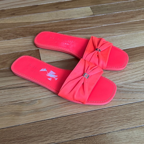 kate spade Shoes - Kate Spade Neon Orange Bow Slide Sandal Size 9